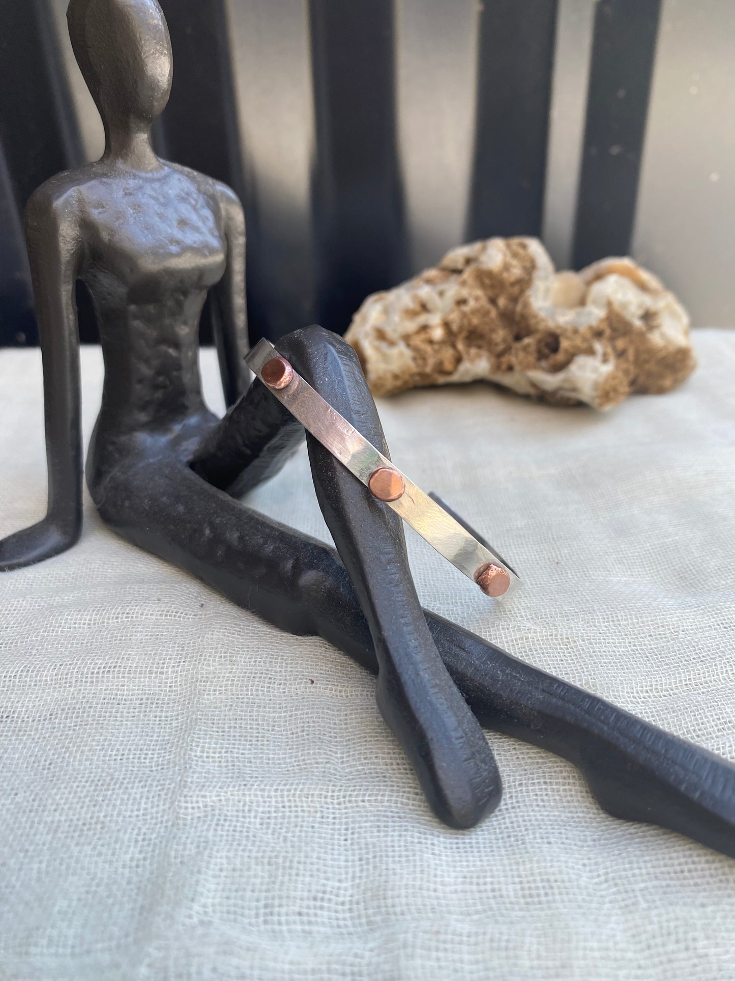 Hammered Sterling silver bracelet with copper accents