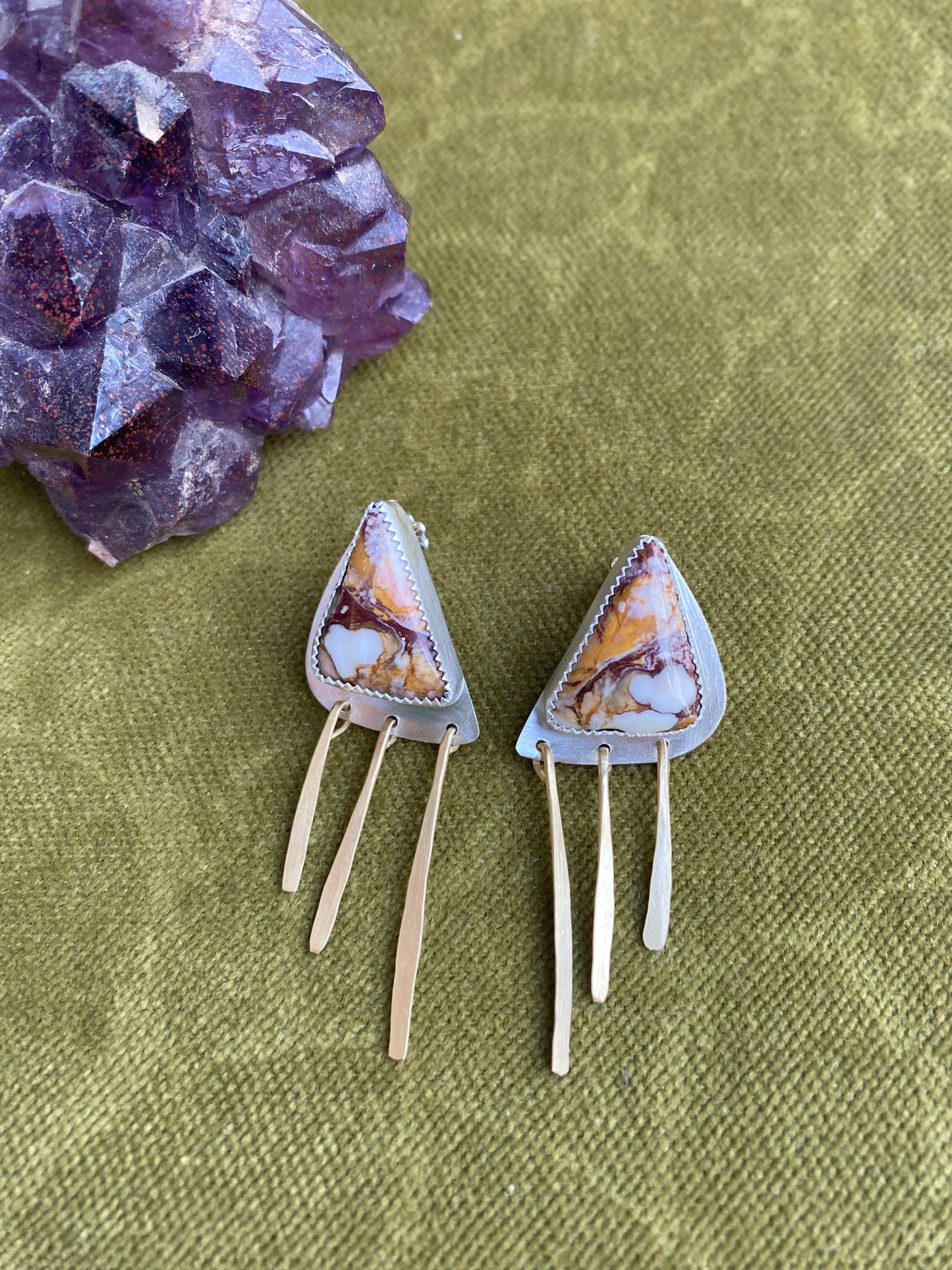 Wild Horse Magnesite Stud Earrings with brass fringe