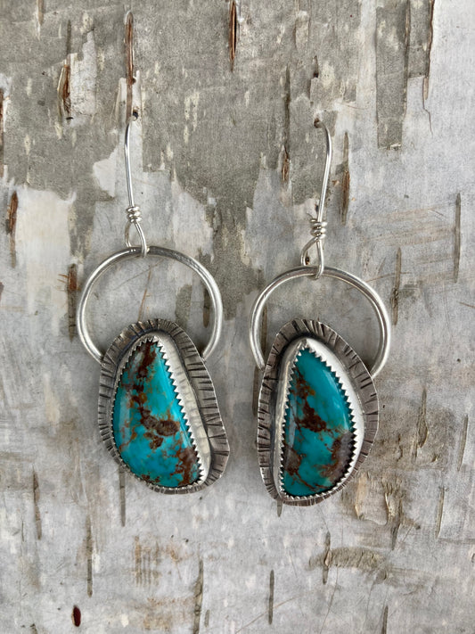 Kingman Turquoise hoop Silver earrings