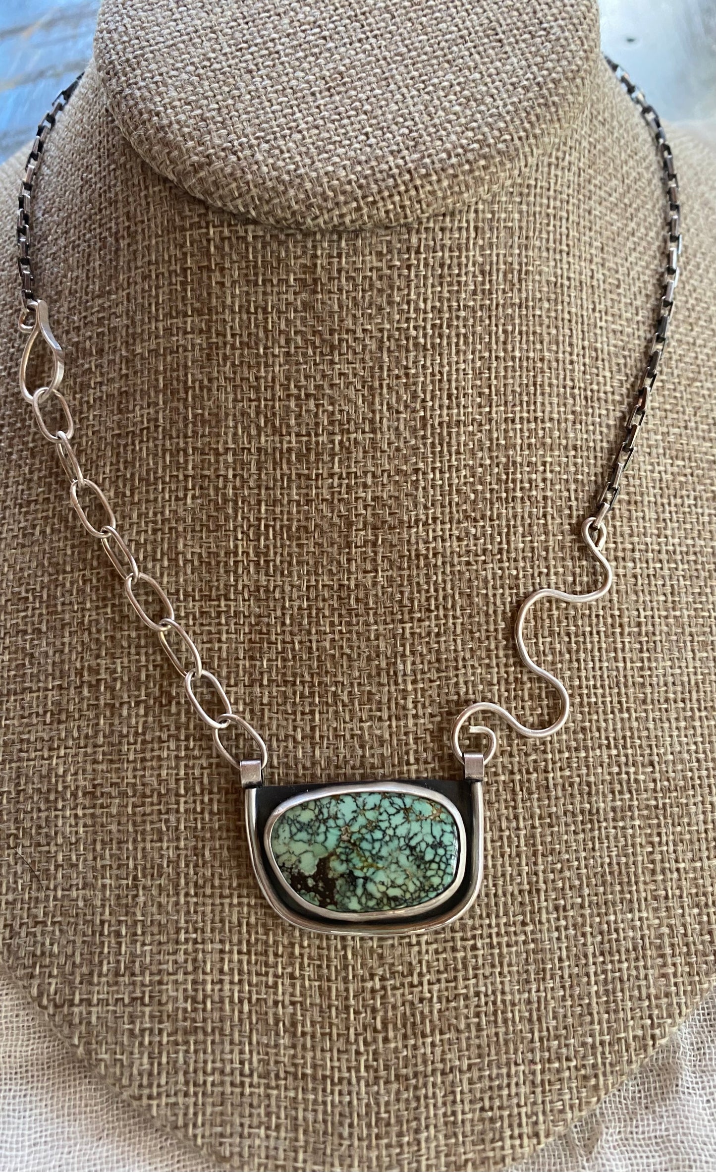 Shadow Box style Snowville Variscite necklace