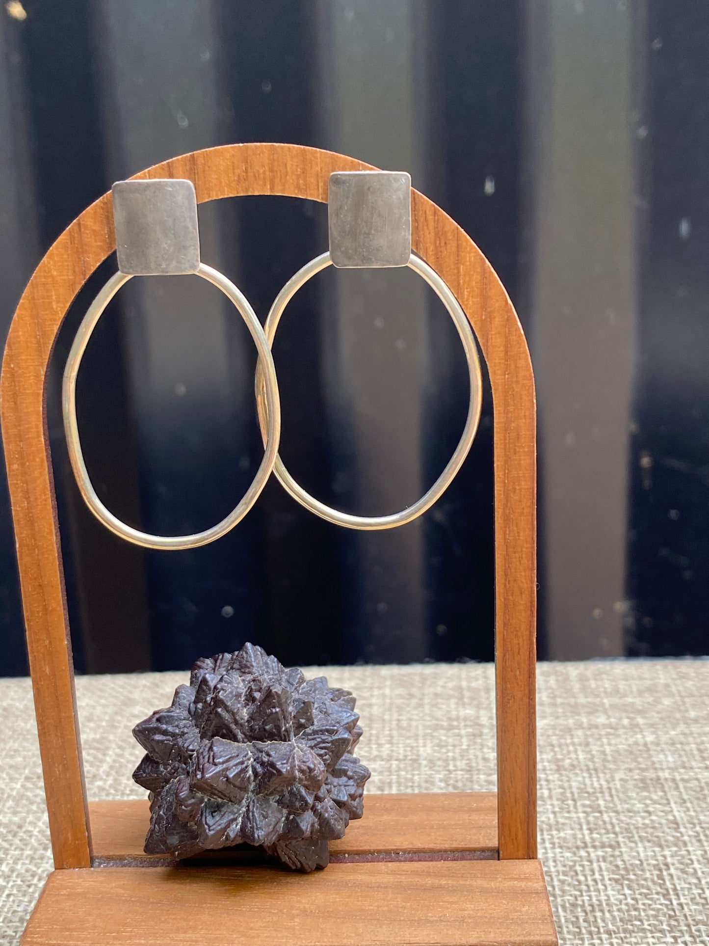 Square Stud (patinated) with Fine Silver hoops